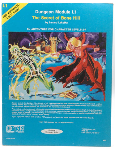 AD&D L1 The Secret of Bone Hill VG+ TSR, by Lenard Lakofka