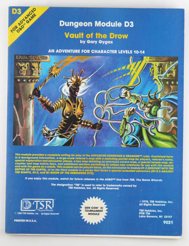 AD&D D3 Vault of the Drow VG+, by Gary Gygax  
