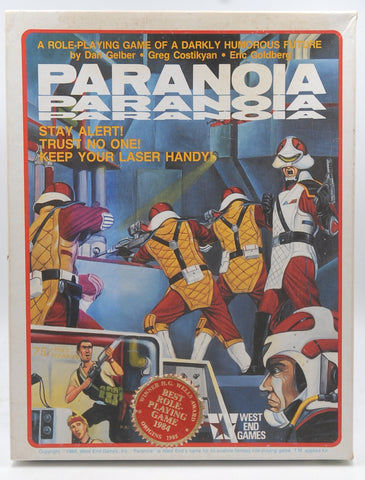 Paranoia: Role-Playing Game of a Darkly Humorous Future (1st Edition) [BOX SET], by Eric Goldberg  