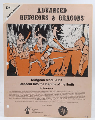 AD&D D1-2 Descent Into the Depths of the Earth Monochrome, by Gary Gygax  