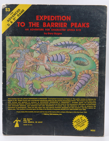 AD&D S3 Expedition to the Barrier Peaks 1st Printing, by Gary Gygax  