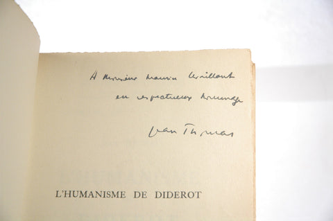 L'Humanisme de Diderot, by Thomas, Jean Pierre H. Signed 